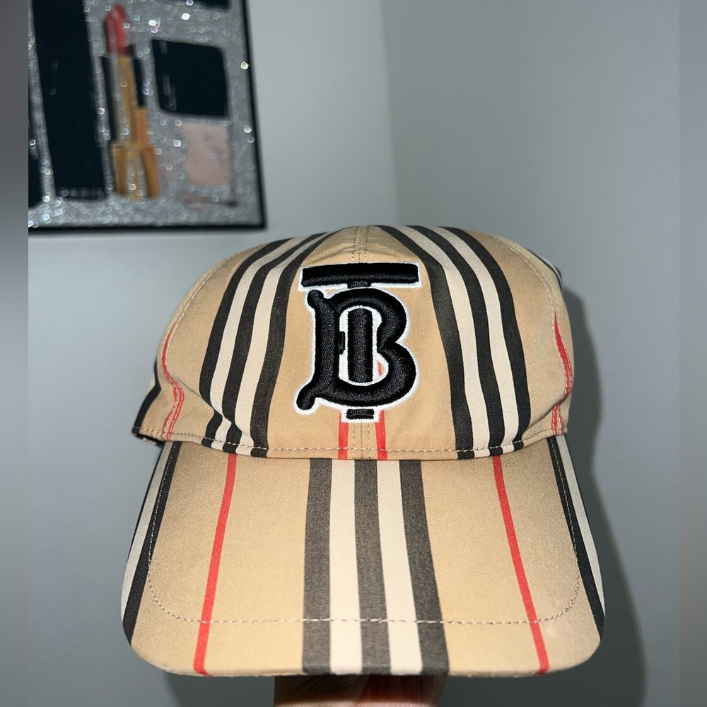 Burberry Tan and Red Striped Hat